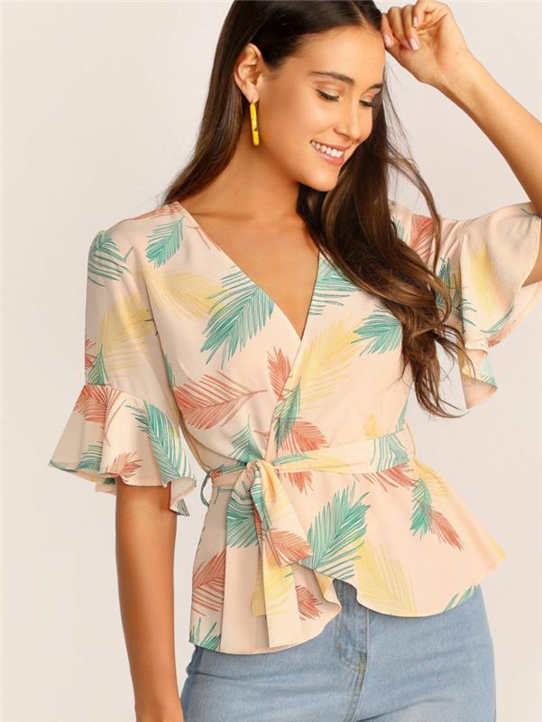 teenage girl fashion 2021 mångfärgad wrap -blus