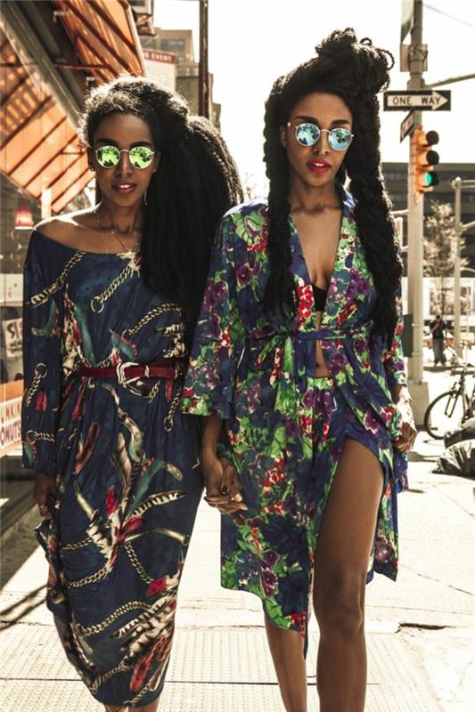 hur man bär afrikanskt etniskt tryck, etnisk klänning med bälte i kombination med runda glasögon