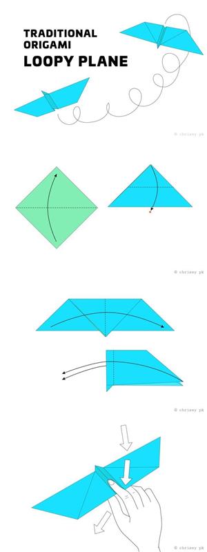 ako vyrobiť papierové lietadlo s tradičným dizajnom origami, ktorý vytvára slučky, návod, ako začať dobre pri skladaní papiera origami