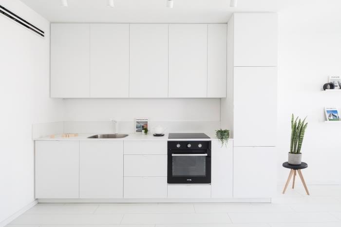 minimalistická kuchynská dekorácia s čistými líniami, príklad kuchyne s dĺžkou vybavenia, otvorený kuchynský model