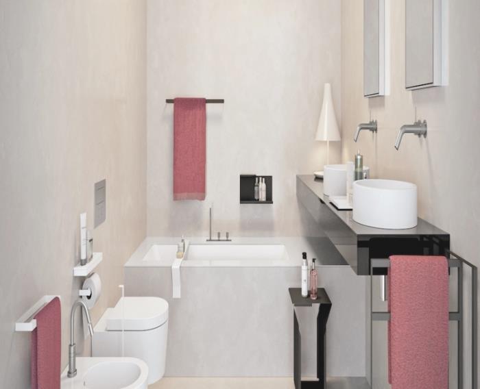 hur man integrerar ett litet höftbad i ett badrum med begränsat utrymme, inredning i neutrala färger