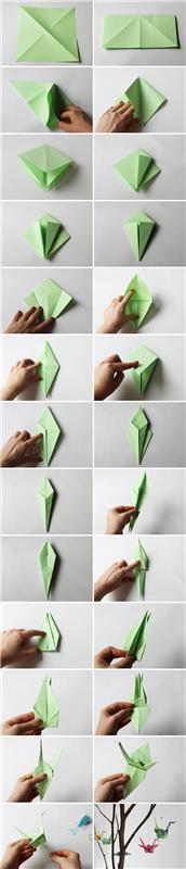 origami skladací návod na papierový žeriav na výrobu pekného závesného svetla origami