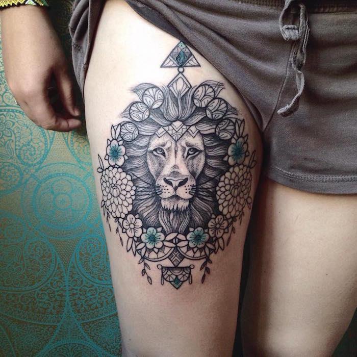 nápady na tetovanie leva a stehna a stehna