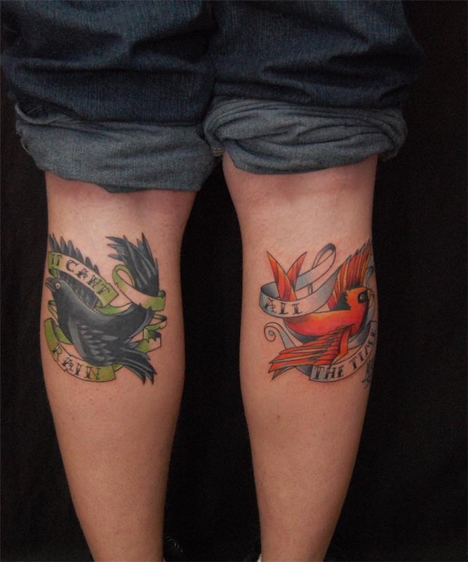tetovanie na lýtka tetovanie lastovička vo farbách