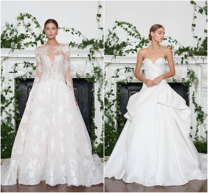 princezné svadobné šaty, návrhy od Monique l huillier, čipkovaný model svadobných šiat a model bielych šiat s nafúknutou sukňou
