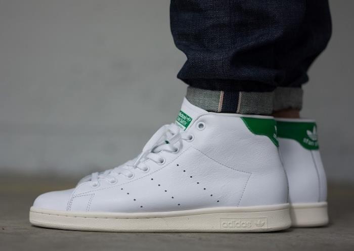 adidas sneakers hög topp stan smith vit grön hög retro