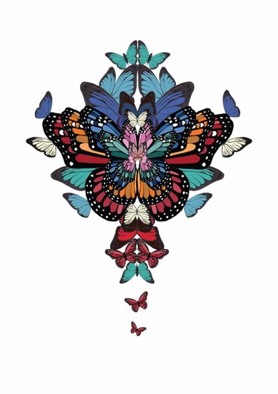 كولاج فراشات ملونة بالأسود والأبيض يرسم أجمل الفراشات في العالم