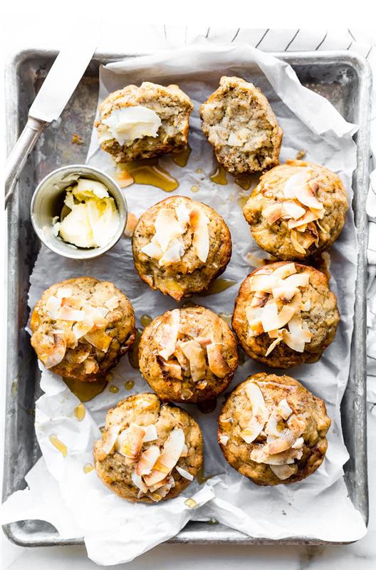 banánové muffiny s opečenými kokosovými vločkami, diétne občerstvenie, čo jesť, ako schudnúť