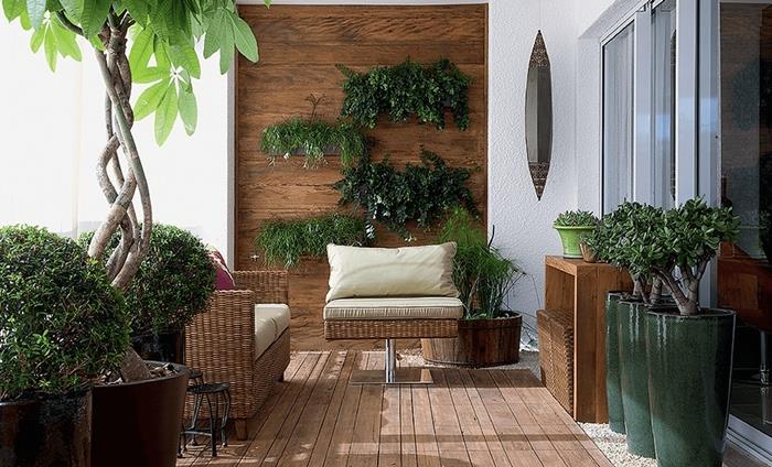 växt vägg väggbeklädnad träpaneler vardagsrum utomhus rottinggröna växter krukor stora mörkgröna
