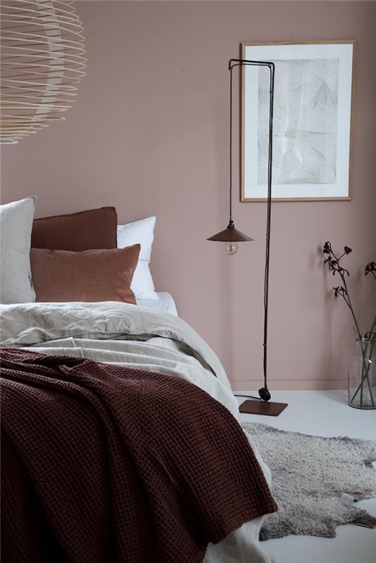 modern sovrum färg idé, pulver rosa vägg sovrum dekoration, djur hud imitation matta mönster
