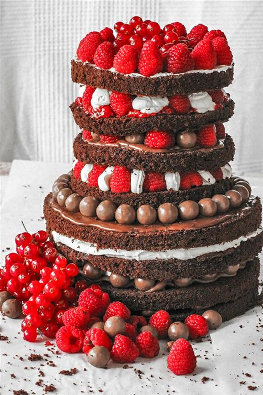 piškóta, čerstvé jahody, narodeninová torta, niekoľko vrstiev kakaa