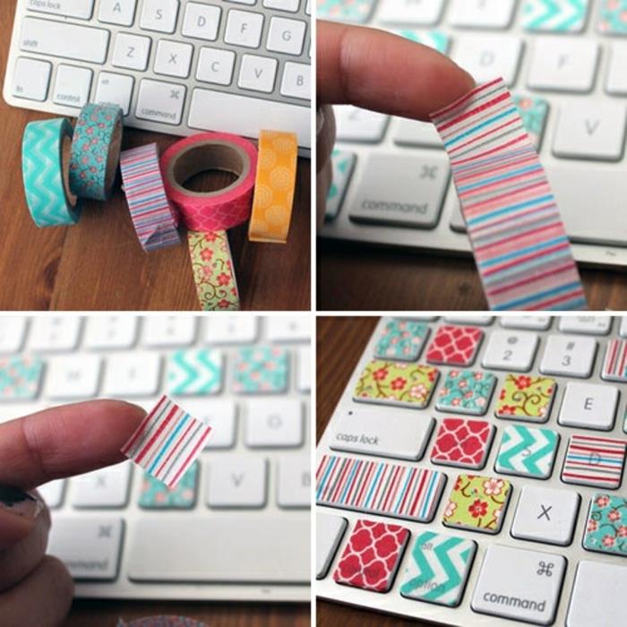 La tastiera del mousse decorata con del nastro washi tape colorato