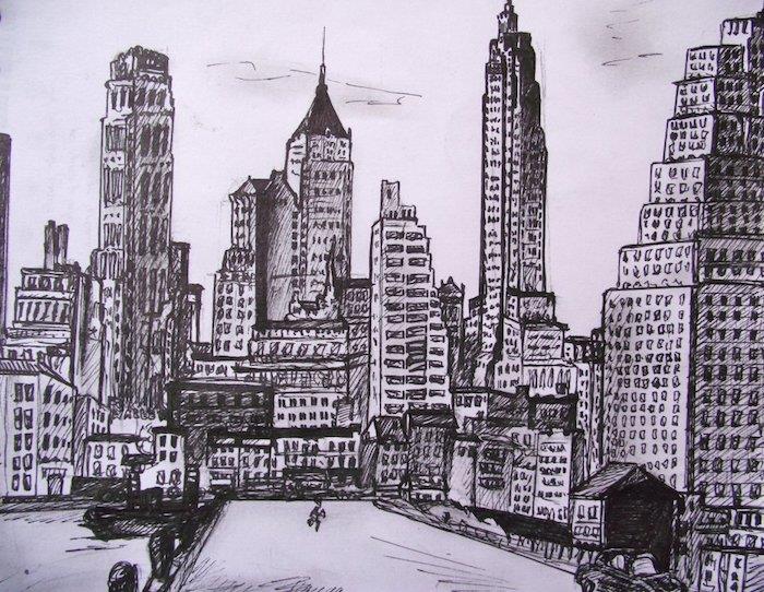 New York stadsbild, stad lätt och vacker teckning, vacker ritbild