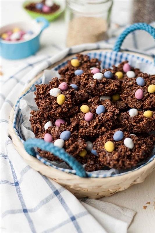 idé om mini nestformad påskchokladkaka, enkelt recept på chokladkakor med chokladäggdekoration