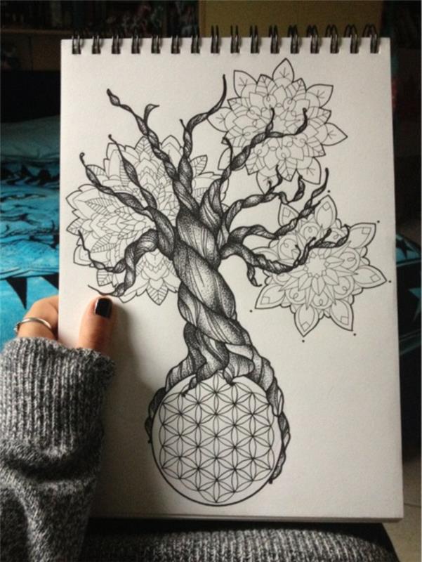 Vacker ritning geometrisk form vacker steg för steg ritning av livets träd