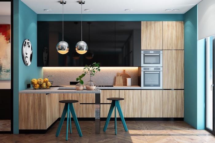 Aquamarine modré kuchynské farby na kuchynské linky, najlepšie nápady na moderné farby do kuchyne