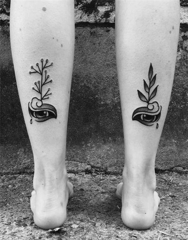 lýtkové tetovanie žena model tetovanie oči lýtka nohy