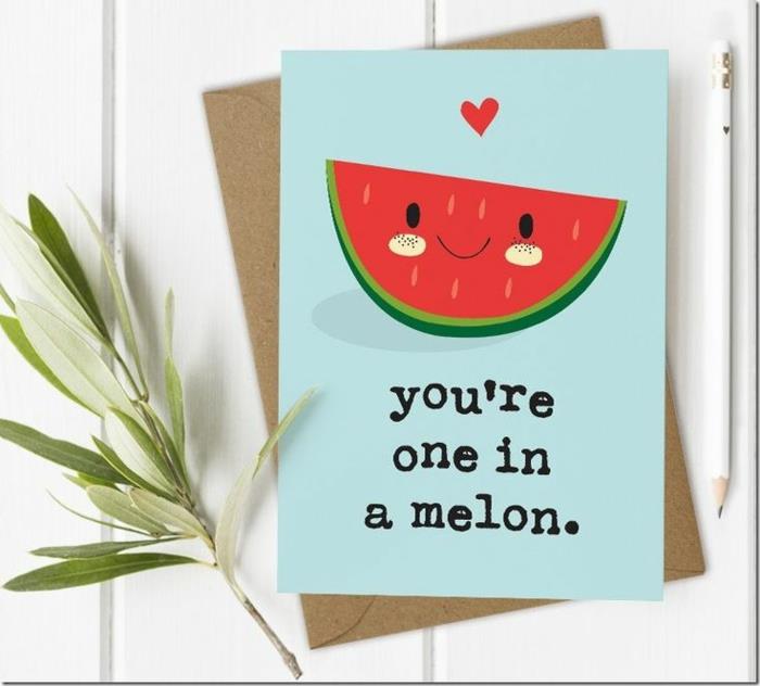 Rita gratulationskort för hennes bästa vän idé för söt melon gratulationskort