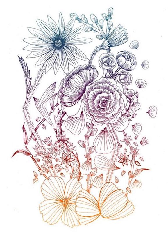 Tienené farby kvetov inšpirácia kompozícia začať kresliť kresbu ruže krok za krokom