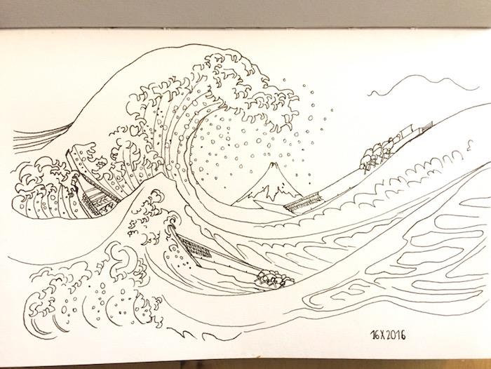 Hokusai vinkar den bästa havsteckningen, lätt och vacker teckning, världens vackraste naturbild