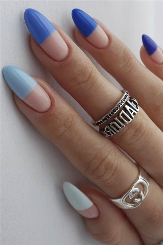 sommarfärg gel nagel rostfritt stål ring modell färgad fransk manikyr variation 2021