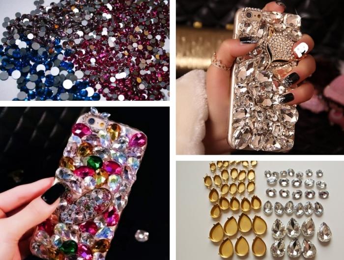 hur man anpassar iphone 6 fodral med strass och små kristaller i olika färger för att göra en glamorös mobiltelefon