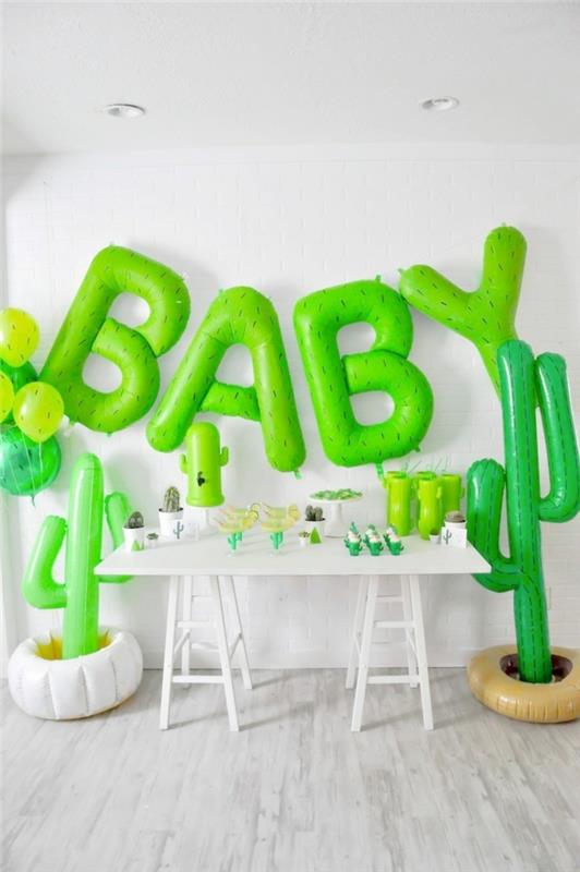 en babydusch med kaktustema, dekorationsidéer för en flicka eller pojke