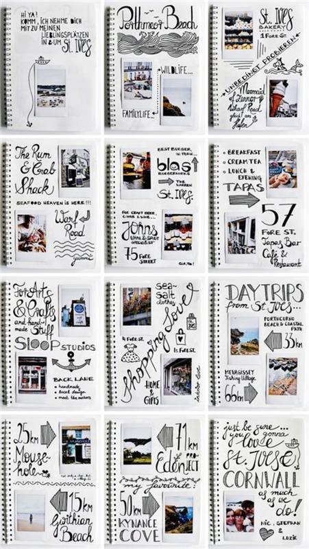Ett dussin resedagbokssidor, skapa en enkel estetik, billig scrapbooking, fotoalbum, resescrapbooking,