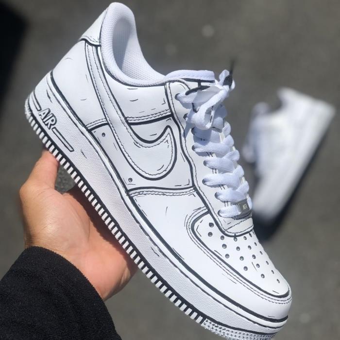 par vita sneakers märkesskor sport air force one anpassningsbar svart textilmarkör