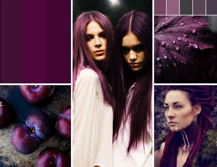 trendiga färgpaletter 2018, lila hår på brun eller blond bas, frisyr för halvbundet hår med dreadlocks
