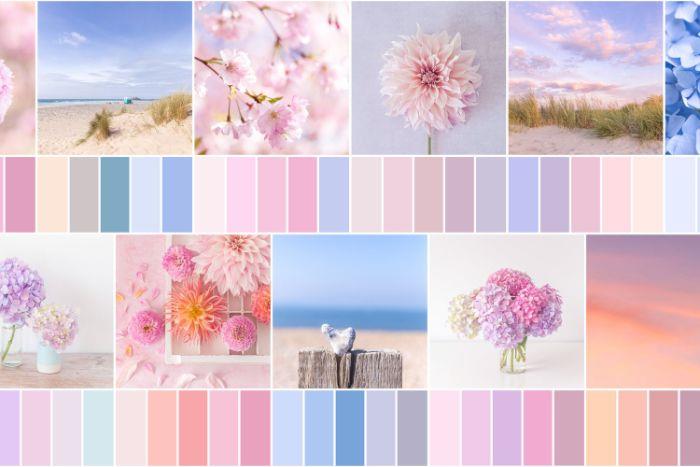 paleta pastelových farieb rôzne odtiene pastelovej modrej ružovej purpurovej oranžovej vody zelenej a ďalších