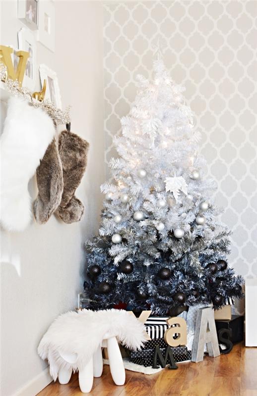 vilken design för en original julgransdekoration vintern 2019, julgransdekoration med skuggad effekt i svart och vitt