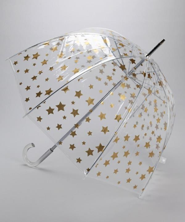 transparentný dáždnik so zlatými hviezdami