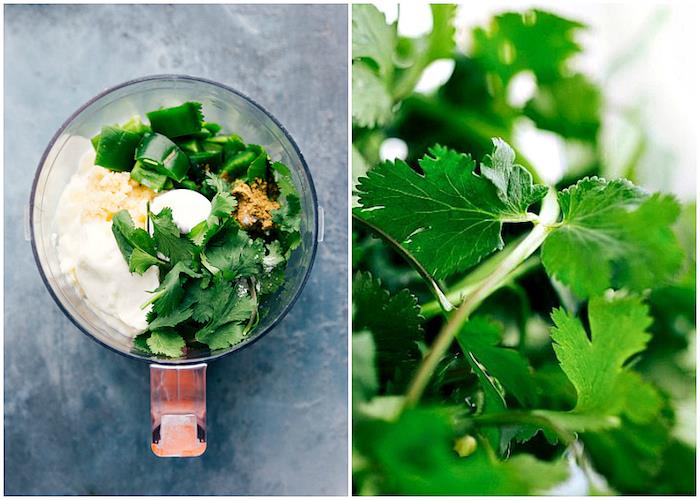 persilja och gräddfil, hackad paprika, blandad, tacoköttskrydda, sida vid sida foton