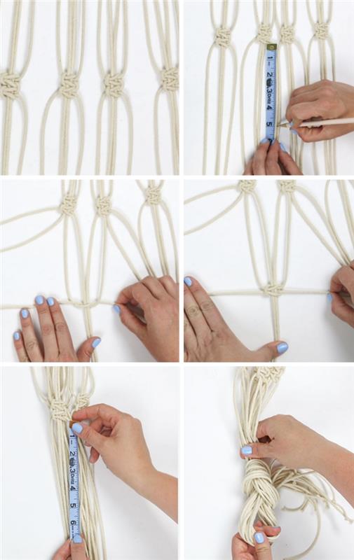 instruktioner hur man gör en lätt hängande macrame med platta knutar, enkel vår -DIY -idé