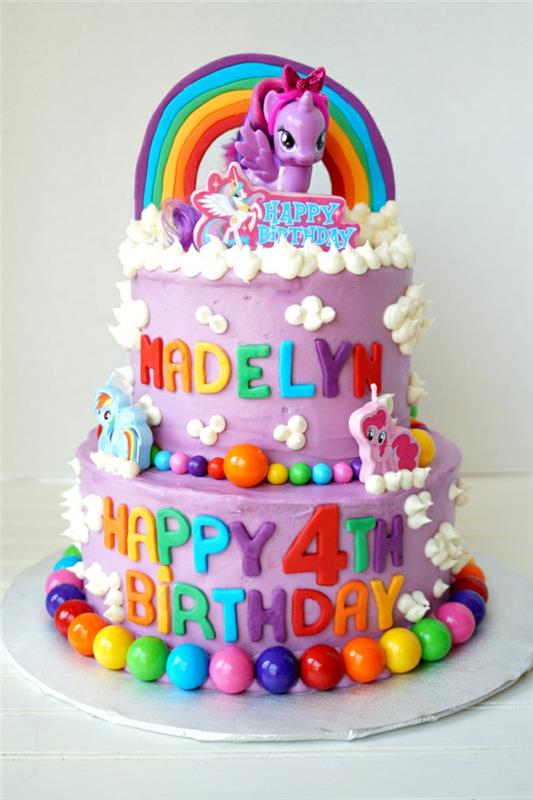 narodeninová torta, orgovánová farba, farebné písmená, dúha, jednorožec, prispôsobená narodeninová torta