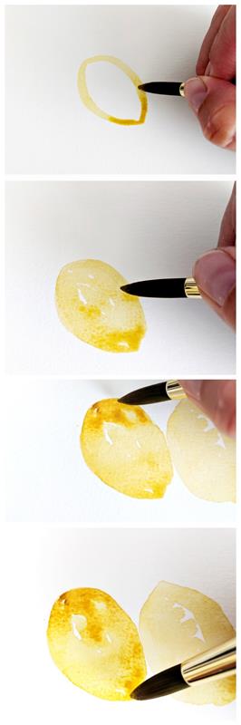 hur man målar en gren av citroner i akvarell, enkel vattenfärgsteknik för att måla en citron