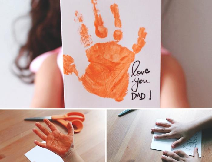 steg för steg för att göra ett kort med handavtryck, enkel och snabb DIY farsdag idé för små