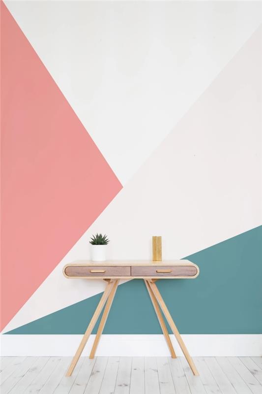 moderná geometrická farba komoda drevený nábytok príslušenstvo dekor kvetináč biela parketa drevo svetlo sivý akcent na stenu