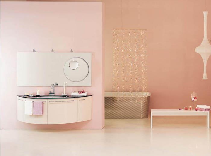 modern och minimalistisk badrumsmodell, pastellrosa badrumsväggfärg