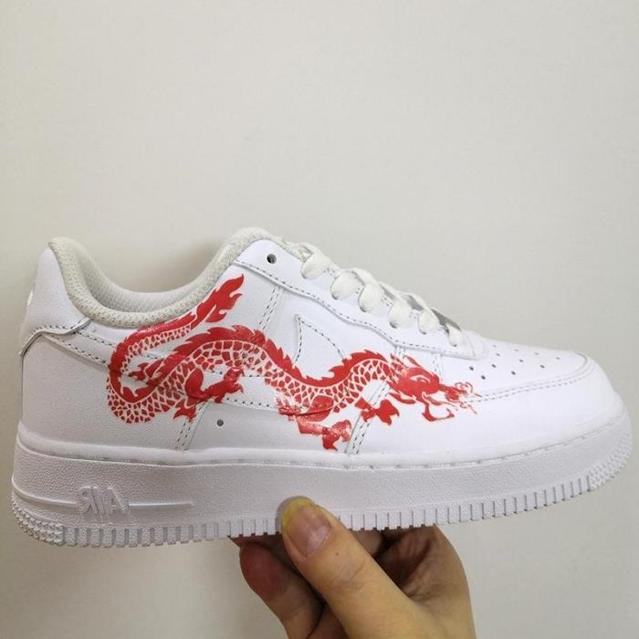 röd färg för läder dragon drar på vita skor air force 1 custom diy