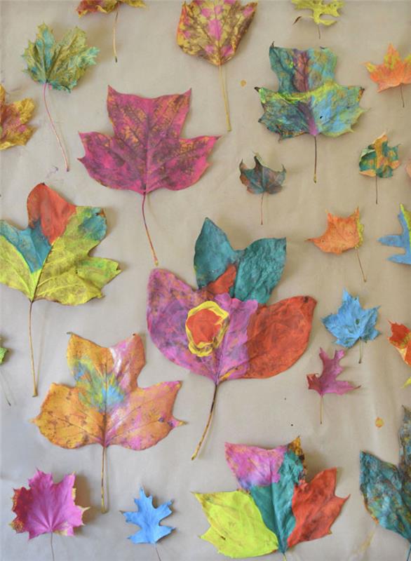måla på fallna löv i abstrakt stil måla dagis kreativ fritid barn original