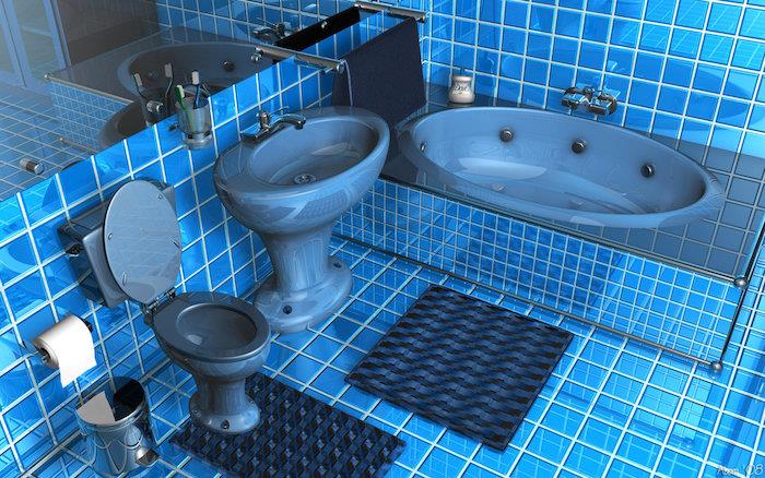 modrá toaleta lesklá dlažba deco wc