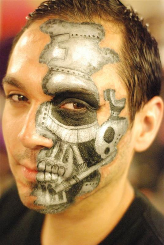 halvfabrikat steampunk-ansikte, gråa element som imiterar strukturen på skallen i ansiktet