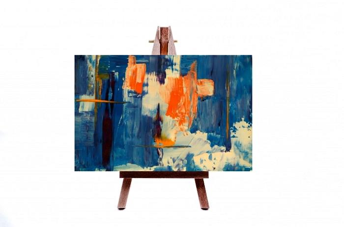 samtida abstrakt konst, samtida abstrakt målning i akryl i orange och blå nyanser