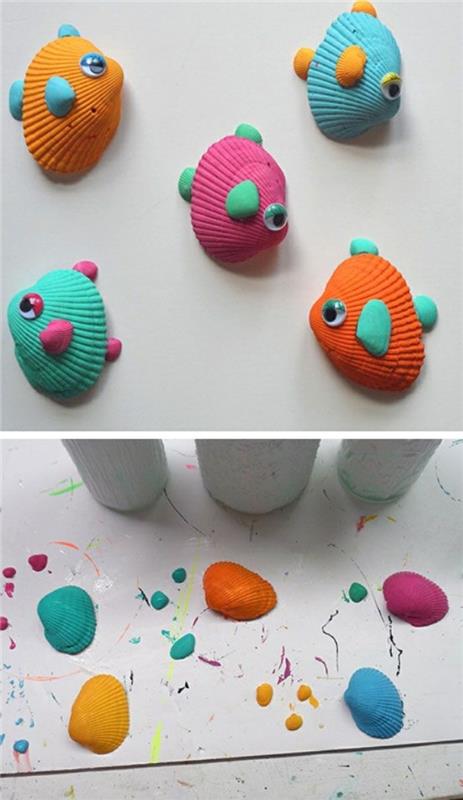 Pesciolini di conchiglie decorate con occhi e piccolo tutorial per la creazione