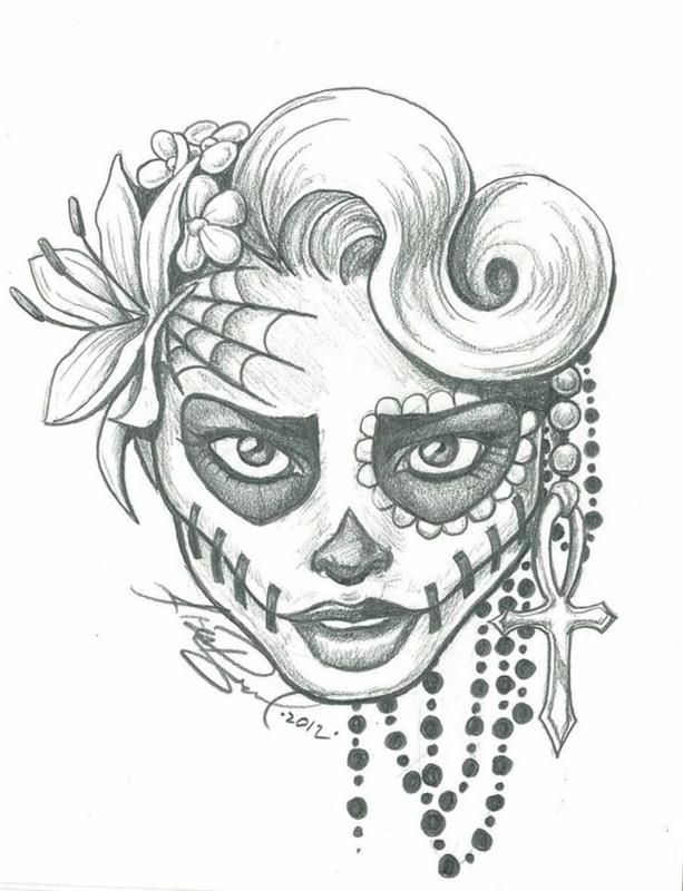Kresba lebky hlavy ruže a sovy pre tetovanie krok za krokom nakreslenie krásneho kvetu na jednoduché kreslenie