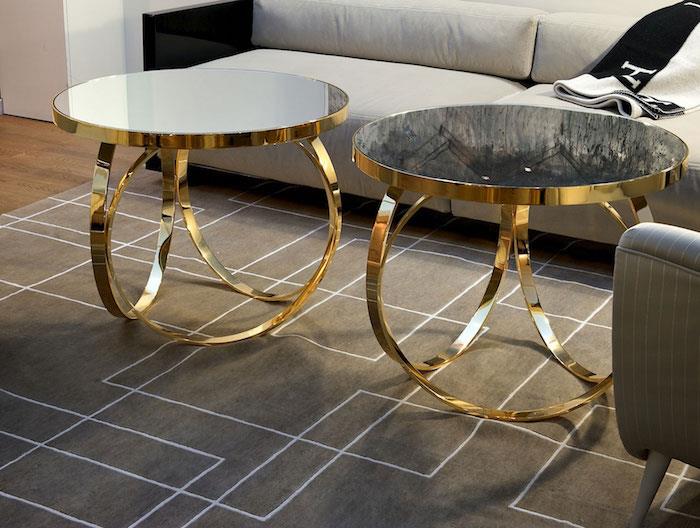 نموذج طاولة القهوة الذهبية الصغيرة ، تصميم أثاث غرفة المعيشة الذهبية