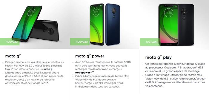 illustration av det nya utbudet av Motorola Moto G7 Play Power -smarttelefoner i nyhetsmobilnyheter