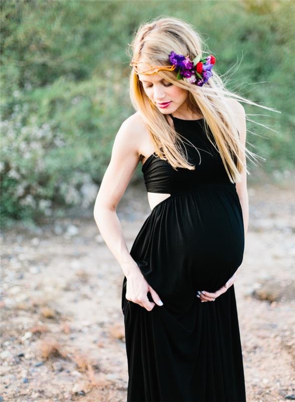 fotenie budúcej mamičky čierne šaty veľké brucho tehotenské fotenie